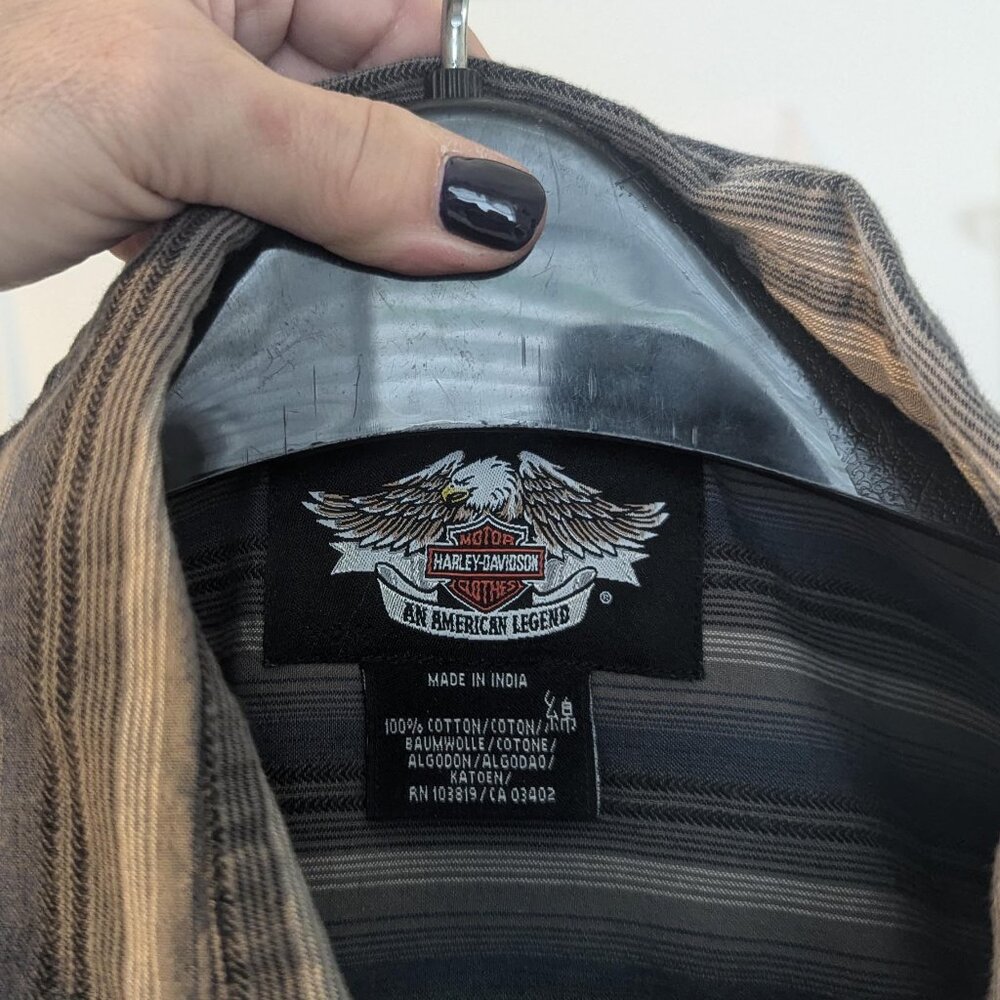 Harley Davidson Blue & Grey Striped Oversized Shirt - Picture 5 of 7